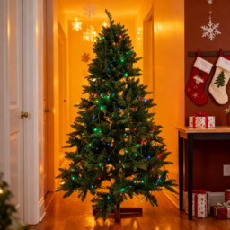 Living and Home RGB Pre-Lit Artificial Christmas Tree Lights with Wood Stand 4ft 1.2m - Green - Wilko - thumbnail 3