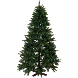 Living and Home RGB Pre-Lit Artificial Christmas Tree Lights with Wood Stand 4ft 1.2m - Green - Wilko