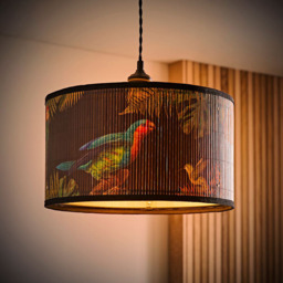 ValueLights Daintree Monochrome Jungle Bamboo Medium Drum Ceiling Lamp Shade - Size: 20 x 35 x 35cm - Cream - Wilko - thumbnail 3