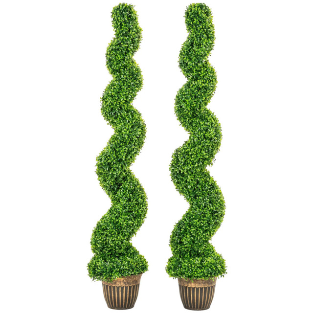 HOMCOM Artificial Potted Topiary Spiral Boxwood Tree Set of 2 - Size: 150 x 26 x 26cm - Green - Wilko - image 1