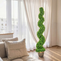 HOMCOM Artificial Potted Topiary Spiral Boxwood Tree Set of 2 - Size: 150 x 26 x 26cm - Green - Wilko - thumbnail 4
