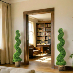 HOMCOM Artificial Potted Topiary Spiral Boxwood Tree Set of 2 - Size: 150 x 26 x 26cm - Green - Wilko - thumbnail 5