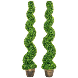 HOMCOM Artificial Potted Topiary Spiral Boxwood Tree Set of 2 - Size: 150 x 26 x 26cm - Green - Wilko