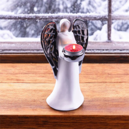 St Helens Silver Wings Standing Ceramic Angel Tealight Holder - Size: 207 x 113 x 94cm - Wilko - thumbnail 3