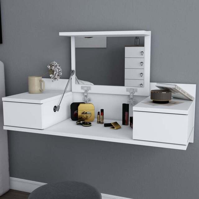 Decorotika Zenn 2 Drawer White Floating Vanity Table - Size: 38.9 x 100 x 33cm - Wilko - image 1