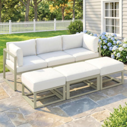 Outsunny 6 Seater Cream White Sectional Sofa Lounge Set - Wilko