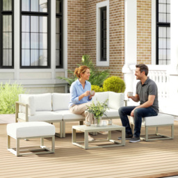 Outsunny 6 Seater Cream White Sectional Sofa Lounge Set - Wilko - thumbnail 4