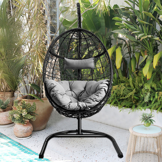 Costway Grey UV Resistant Egg Swing Chair with Stand - Size: 114 x 108 x 203cm - Wilko - image 1