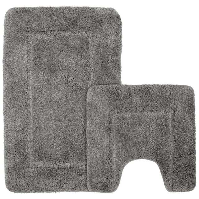 Mayfair Grey Micro Fibre Bath Mat Set - Silver - Wilko - image 1