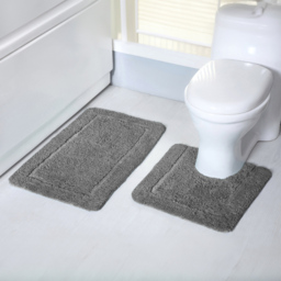 Mayfair Grey Micro Fibre Bath Mat Set - Silver - Wilko - thumbnail 3