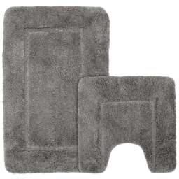 Mayfair Grey Micro Fibre Bath Mat Set - Silver - Wilko