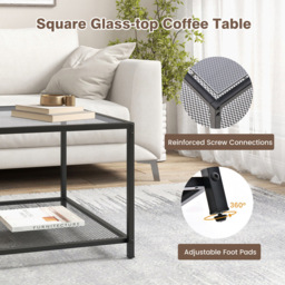 Costway 2 Tier Grey Square Glass Coffee Table - Size: 70 x 70 x 45cm - Wilko - thumbnail 6