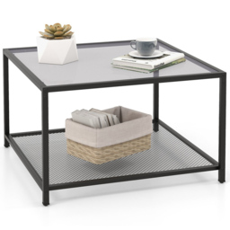 Costway 2 Tier Grey Square Glass Coffee Table - Size: 70 x 70 x 45cm - Wilko - thumbnail 3