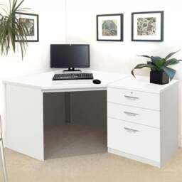R White Cabinets 2 Drawer Single Cabinet White Set-07 Corner Desk - Size: 72.8 x 141.9 x 94cm - Wilko