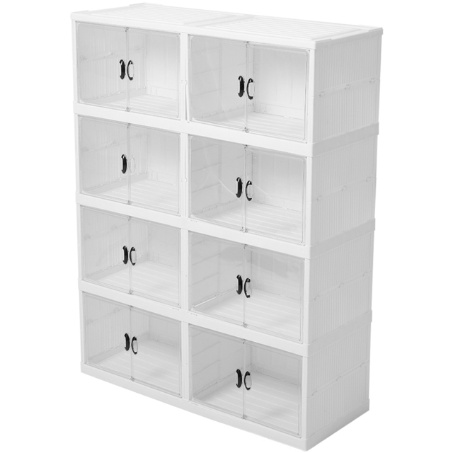 H&O Direct 4 Tier Transparent Wide Foldable Storage Box with Magnetic Door - Size: 119 x 91 x 35cm - White - Wilko - image 1