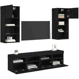 vidaXL LED Black Oak TV Wall Unit - Size: 90 x 40.5 x 30cm - Wilko - thumbnail 4