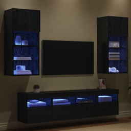 vidaXL LED Black Oak TV Wall Unit - Size: 90 x 40.5 x 30cm - Wilko - thumbnail 1