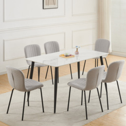 Bella Set of 6 Light Grey Teddy Faux Fur Stitched Design Dining Chairs - MCC - Wilko - thumbnail 7