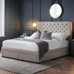 Julian Bowen Wilton King Size Deep Grey Linen Bed Frame with Underbed Drawers - Wilko - thumbnail 1