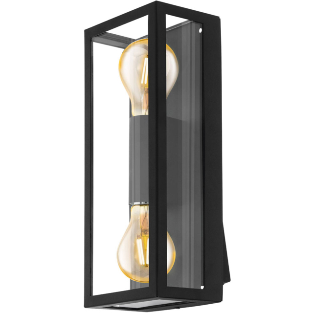 EGLO Alamonte1 2 Light Black Rectangular Caged Exterior Wall Light - Size: 15.0 x 10.0 x 38.0cm - Wilko - image 1