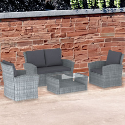 Garden Vida Mylor 4 Seater Grey Rattan Lounge Set - Wilko - thumbnail 1