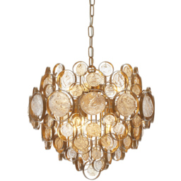 Merano Carbonia Antique Gold and Amber Glass 6 Light Pendant Ceiling Light - Size: 46 x 46 x 162cm - Wilko