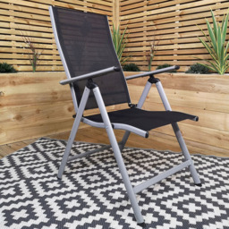 Samuel Alexander Black and Silver Multi Position Reclining Garden Chair - Size: 1 Seater - Grey - Wilko