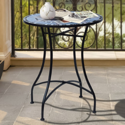 Outsunny Blue and White Mosaic Round Bistro Coffee Side Table - Size: 60 x 60 x 71cm - Wilko