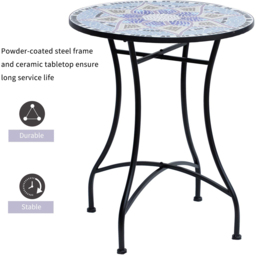 Outsunny Blue and White Mosaic Round Bistro Coffee Side Table - Size: 60 x 60 x 71cm - Wilko - thumbnail 6