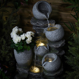 Garden Gear Serenity River Rock Cascading Pots and Planter Water Feature with LED Light - Size: 76 x 46 x 43cm - Grey - Wilko - thumbnail 4