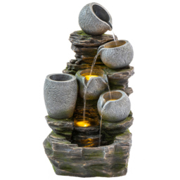 Garden Gear Serenity River Rock Cascading Pots and Planter Water Feature with LED Light - Size: 76 x 46 x 43cm - Grey - Wilko