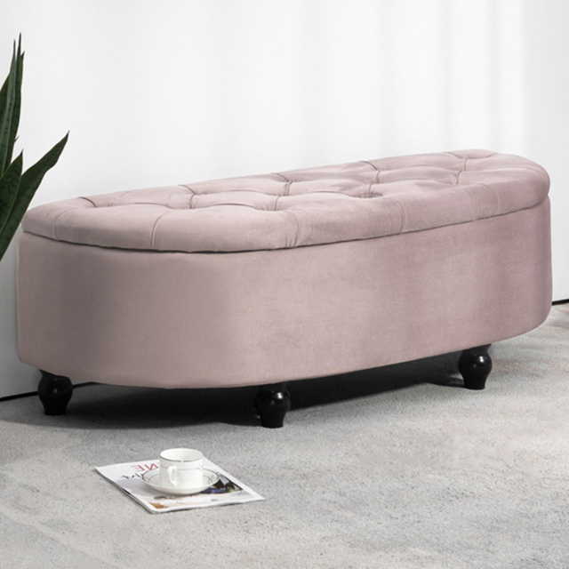HOMCOM Pink Tufted Semi Circle Bed End Ottoman Bench - Size: 33.5 x 47 x 122cm - Wilko - image 1