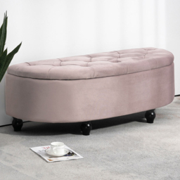 HOMCOM Pink Tufted Semi Circle Bed End Ottoman Bench - Size: 33.5 x 47 x 122cm - Wilko - thumbnail 1