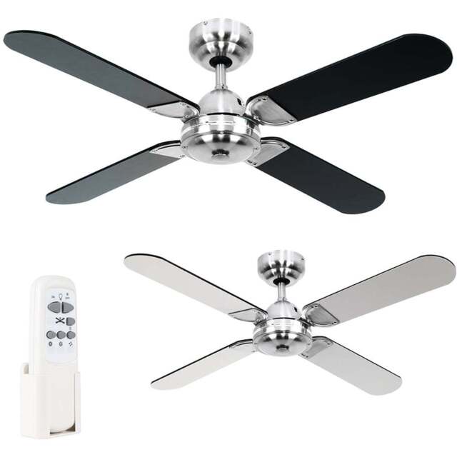 ValueLights Magnum Black and Chrome Reversible Ceiling Fan with Remote 42 inch - Size: 26 x 102 x 102cm - Silver - Wilko - image 1