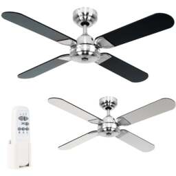 ValueLights Magnum Black and Chrome Reversible Ceiling Fan with Remote 42 inch - Size: 26 x 102 x 102cm - Silver - Wilko - thumbnail 1