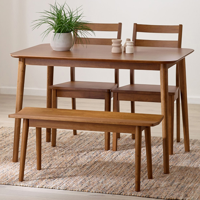 Furniturebox Lymington 4 Seater Wooden Dining Set with Bench Walnut Effect - Brown - Wilko - image 1