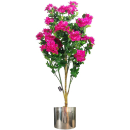 Botanik Pink Azalea Blossom Artificial Tree in Silver Metal Planter 3.3ft - Size: 105 x 50 x 50cm - Dark Pink - Wilko
