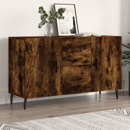 vidaXL 2 Door 2 Drawer Smoked Oak Sideboard - Size: 60 x 100 x 36cm - Brown - Wilko - thumbnail 1