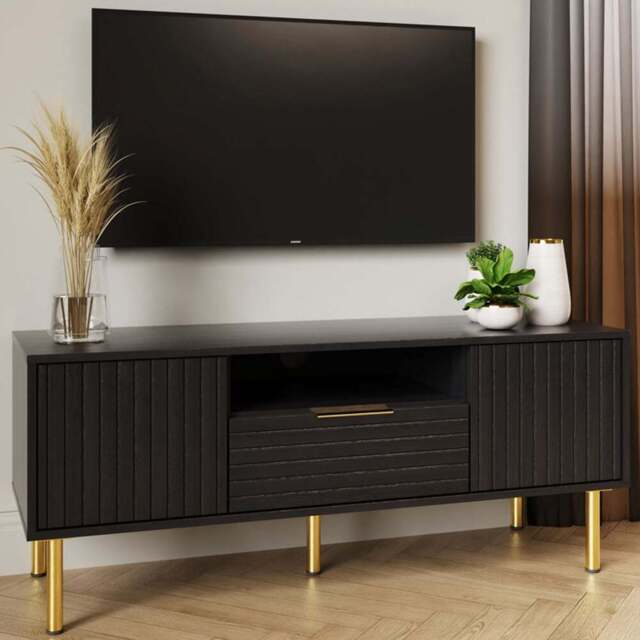 GFW Nervata 2 Door Single Drawer Black TV Unit - Size: 39 x 119 x 49cm - Wilko - image 1