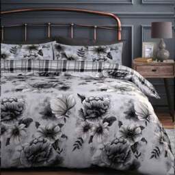 Velosso EasyCare Super King Size Grey Classic Floral Reversible Duvet Set - Serene - Wilko