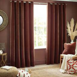 Yard Nutmeg Heavy Chenille Velvet Eyelet Curtain 117 x 183cm - Size: W 183 x D 117cm - Cream - Yard Living - Wilko