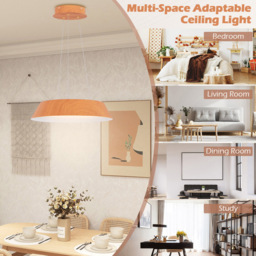 Costway Natural Modern Ceiling Light with Wood Grain and Metal Frame - Size: 46 x 46 x 16cm - Cream - Wilko - thumbnail 6