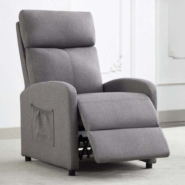Linen Fabric Grey Recliner Pushback Adjustable Arm Chair - Size: 106 x 68 x 81cm - MCC - Wilko - image 1