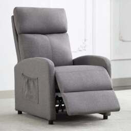 Linen Fabric Grey Recliner Pushback Adjustable Arm Chair - Size: 106 x 68 x 81cm - MCC - Wilko