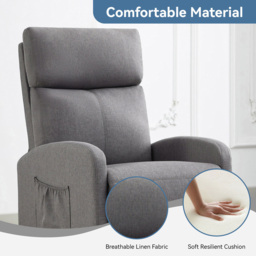 Linen Fabric Grey Recliner Pushback Adjustable Arm Chair - Size: 106 x 68 x 81cm - MCC - Wilko - thumbnail 6