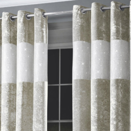 Intimates Diamante Natural Crushed Velvet Eyelet Curtains 168 x 183cm - Size: W 168 x D 183cm - Cream - Wilko - thumbnail 4