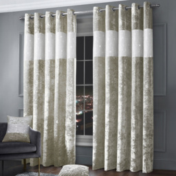 Intimates Diamante Natural Crushed Velvet Eyelet Curtains 168 x 183cm - Size: W 168 x D 183cm - Cream - Wilko