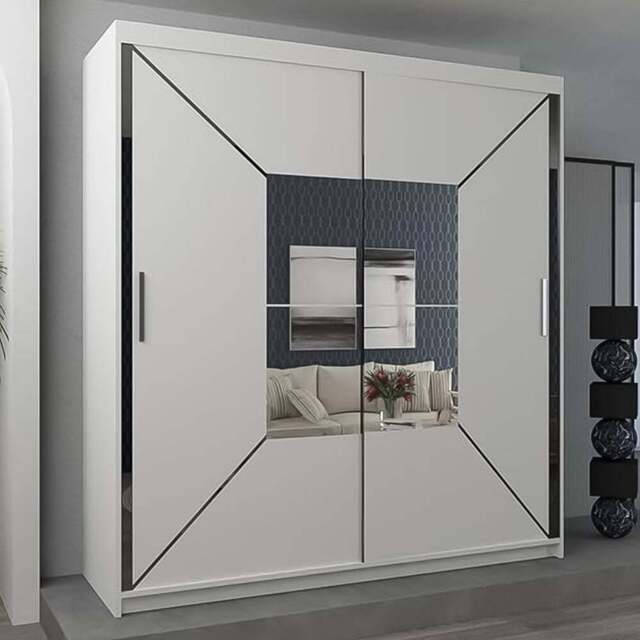 Sliding Wardrobes 4U Nicole 2 Door White Mirrored Wardrobe 150cm - Wilko - image 1