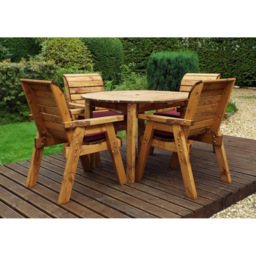 Charles Taylor Solid Wood 4 Seater Round Outdoor Dining Set with Red Cushions - Wilko - thumbnail 4