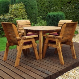 Charles Taylor Solid Wood 4 Seater Round Outdoor Dining Set with Red Cushions - Wilko - thumbnail 1